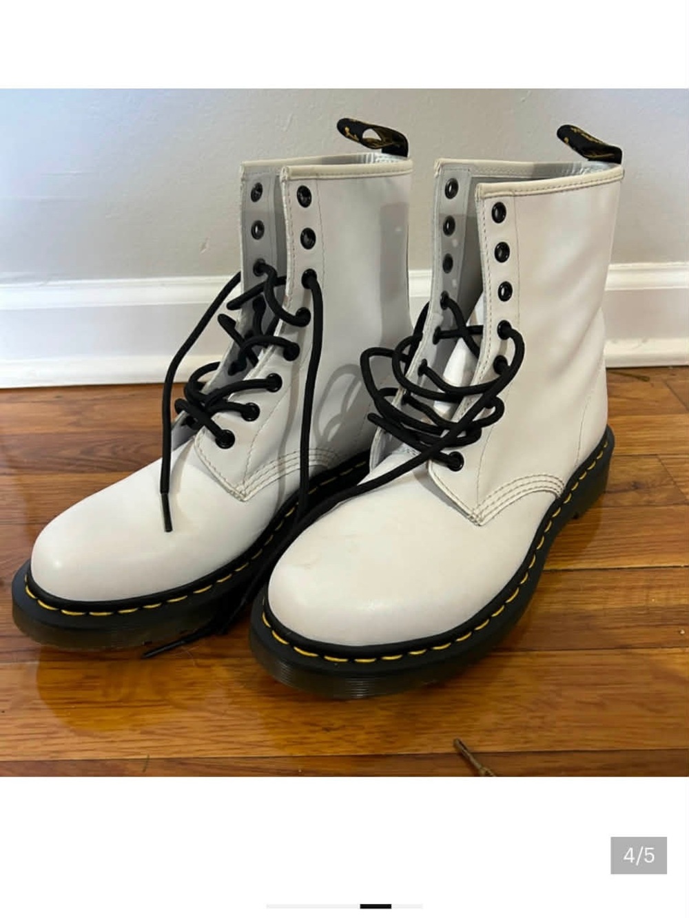 Dr. Martens White Leather Combat Boots with Black Laces